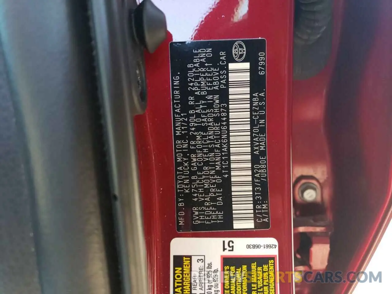 12 Photograph of a damaged car 4T1C11AK6NU644873 TOYOTA CAMRY 2022