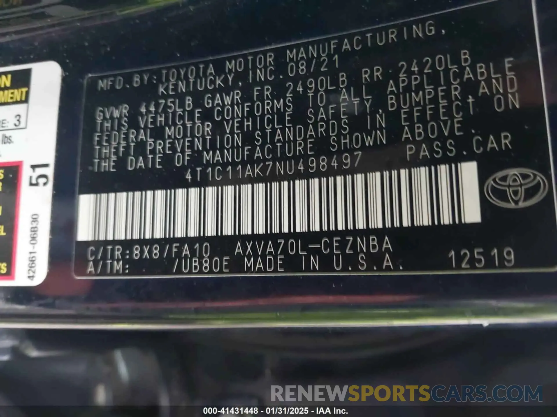 9 Фотография поврежденного автомобиля 4T1C11AK7NU498497 TOYOTA CAMRY 2022