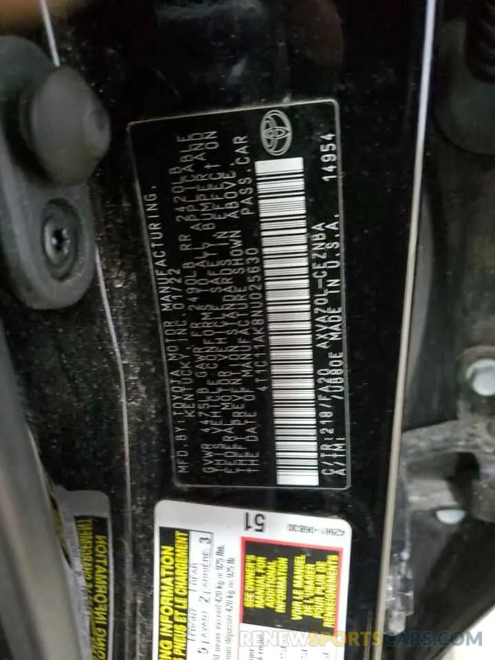 12 Фотография поврежденного автомобиля 4T1C11AK8NU025630 TOYOTA CAMRY 2022