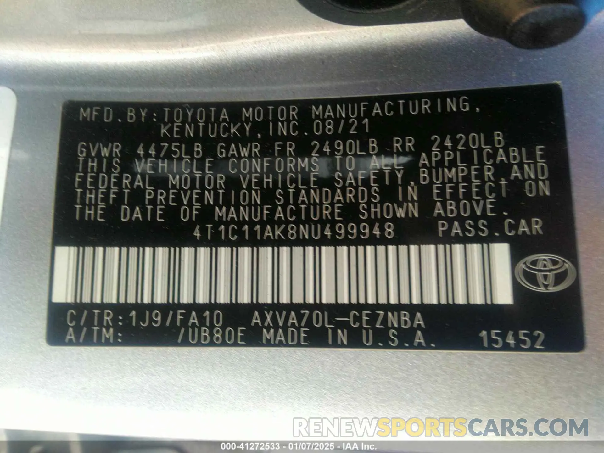 9 Фотография поврежденного автомобиля 4T1C11AK8NU499948 TOYOTA CAMRY 2022