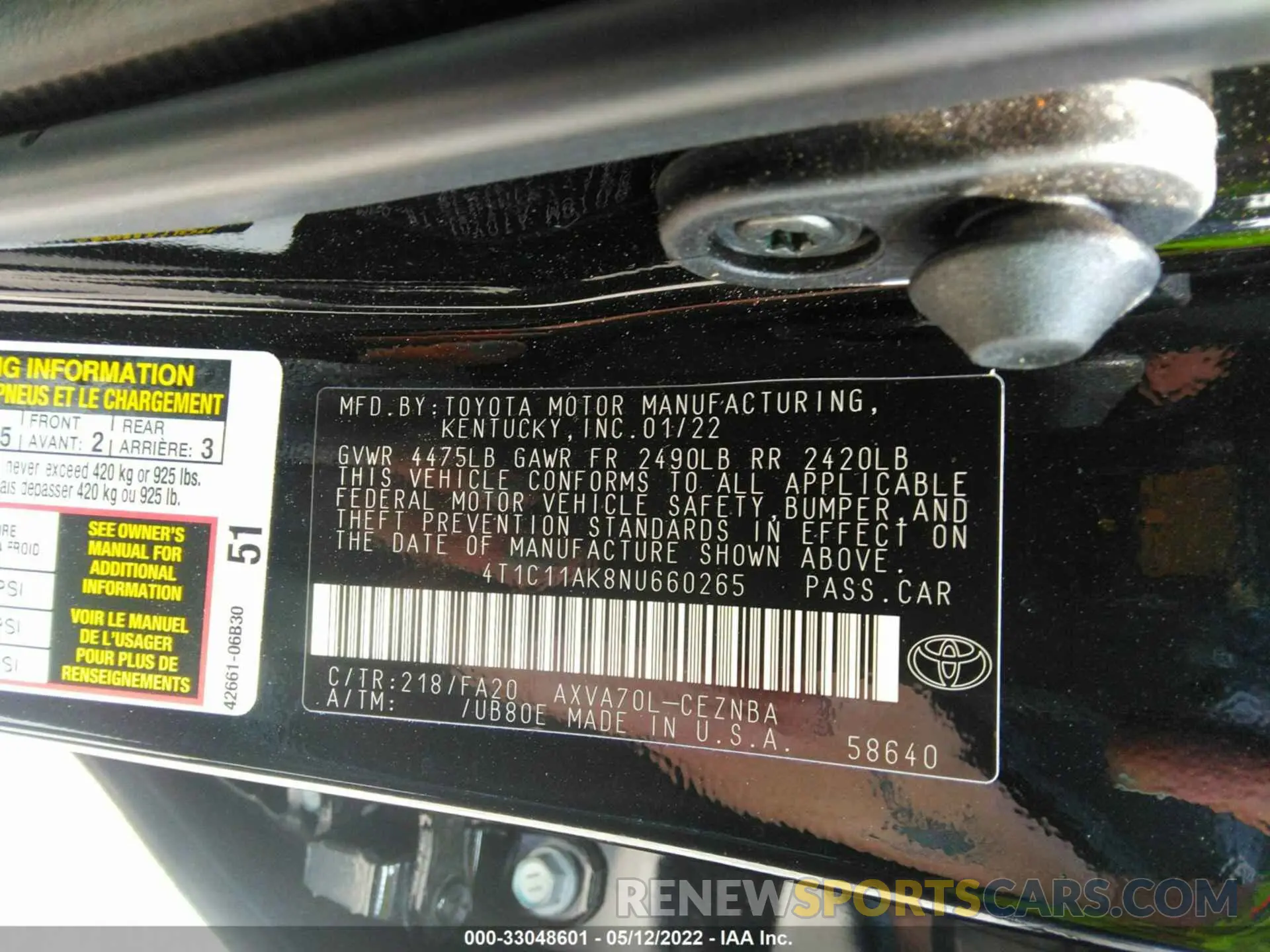 9 Photograph of a damaged car 4T1C11AK8NU660265 TOYOTA CAMRY 2022
