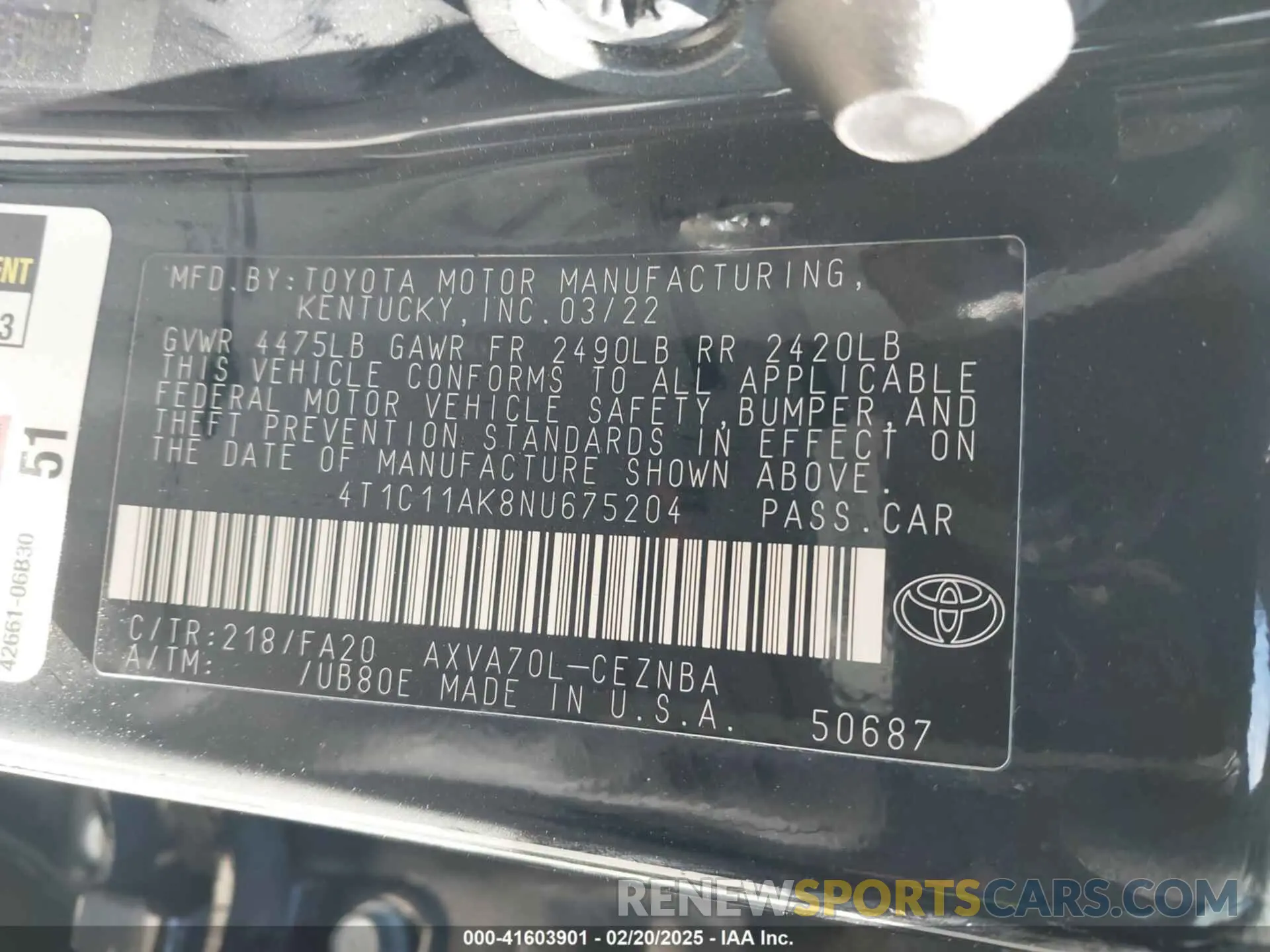 9 Photograph of a damaged car 4T1C11AK8NU675204 TOYOTA CAMRY 2022