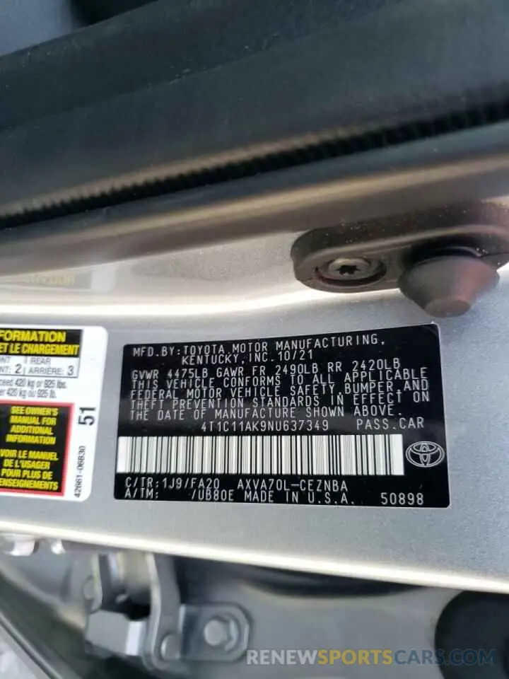 10 Photograph of a damaged car 4T1C11AK9NU637349 TOYOTA CAMRY 2022