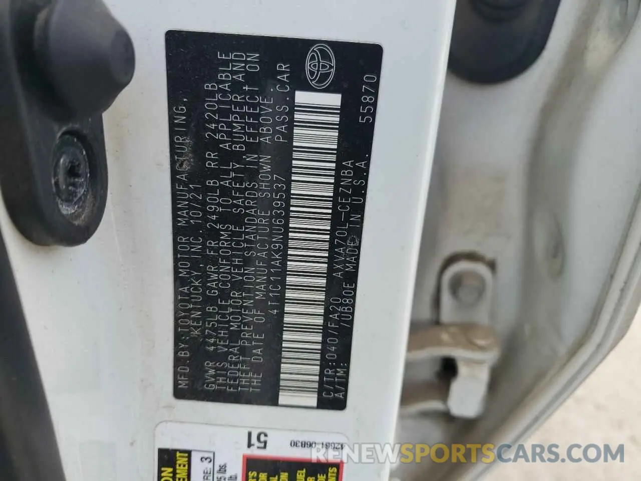 14 Photograph of a damaged car 4T1C11AK9NU639537 TOYOTA CAMRY 2022