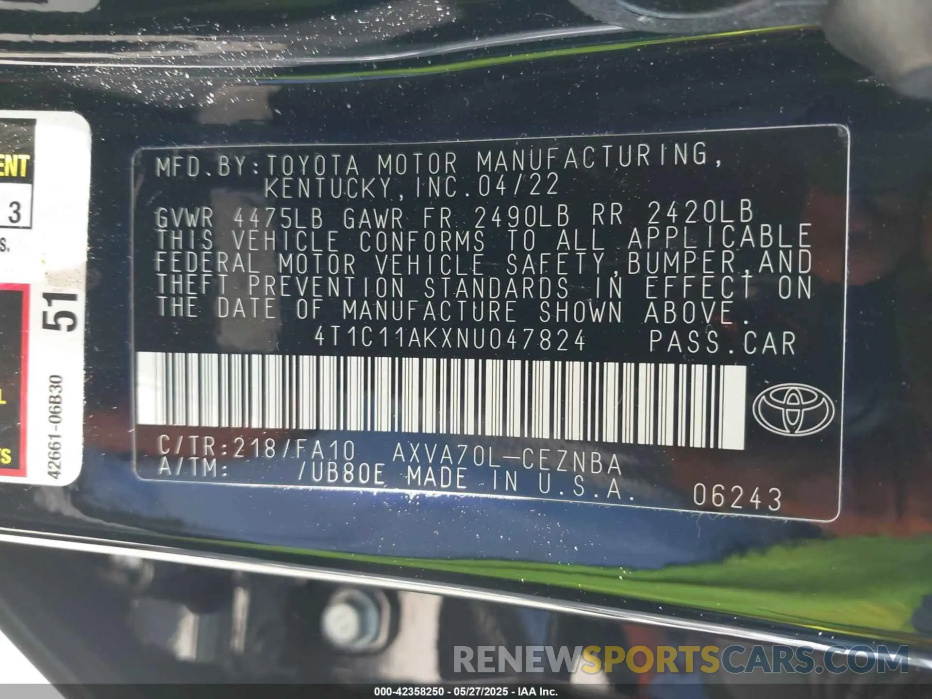 9 Photograph of a damaged car 4T1C11AKXNU047824 TOYOTA CAMRY 2022