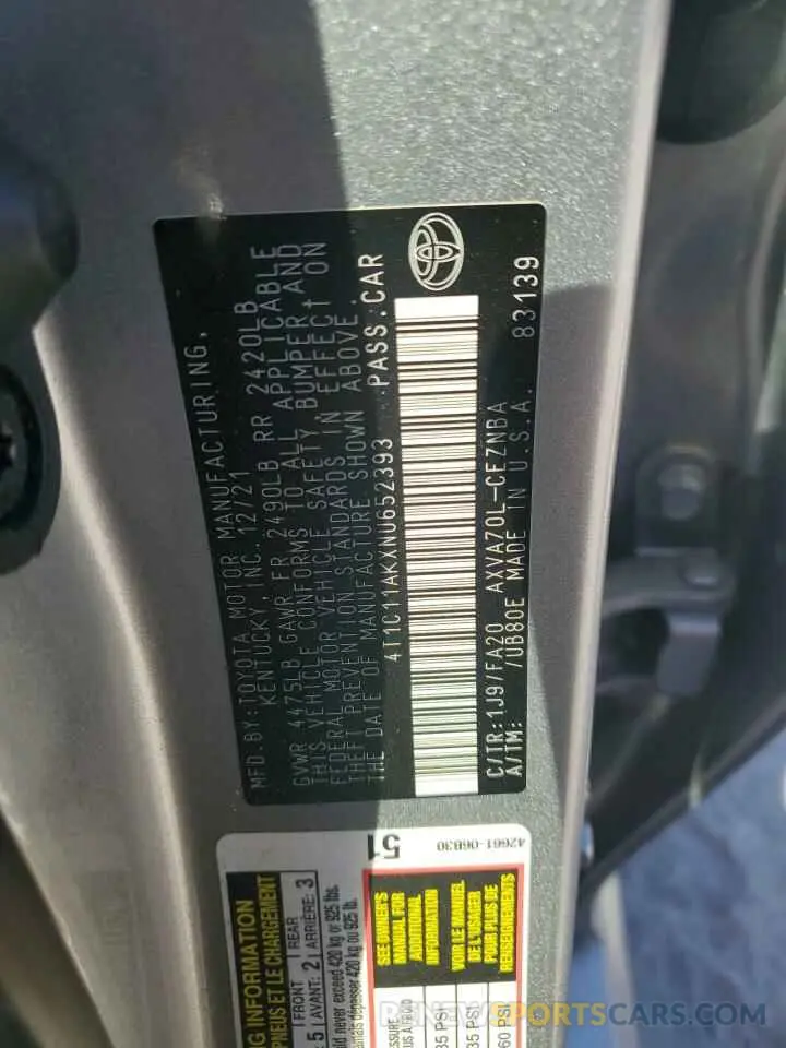 12 Photograph of a damaged car 4T1C11AKXNU652393 TOYOTA CAMRY 2022