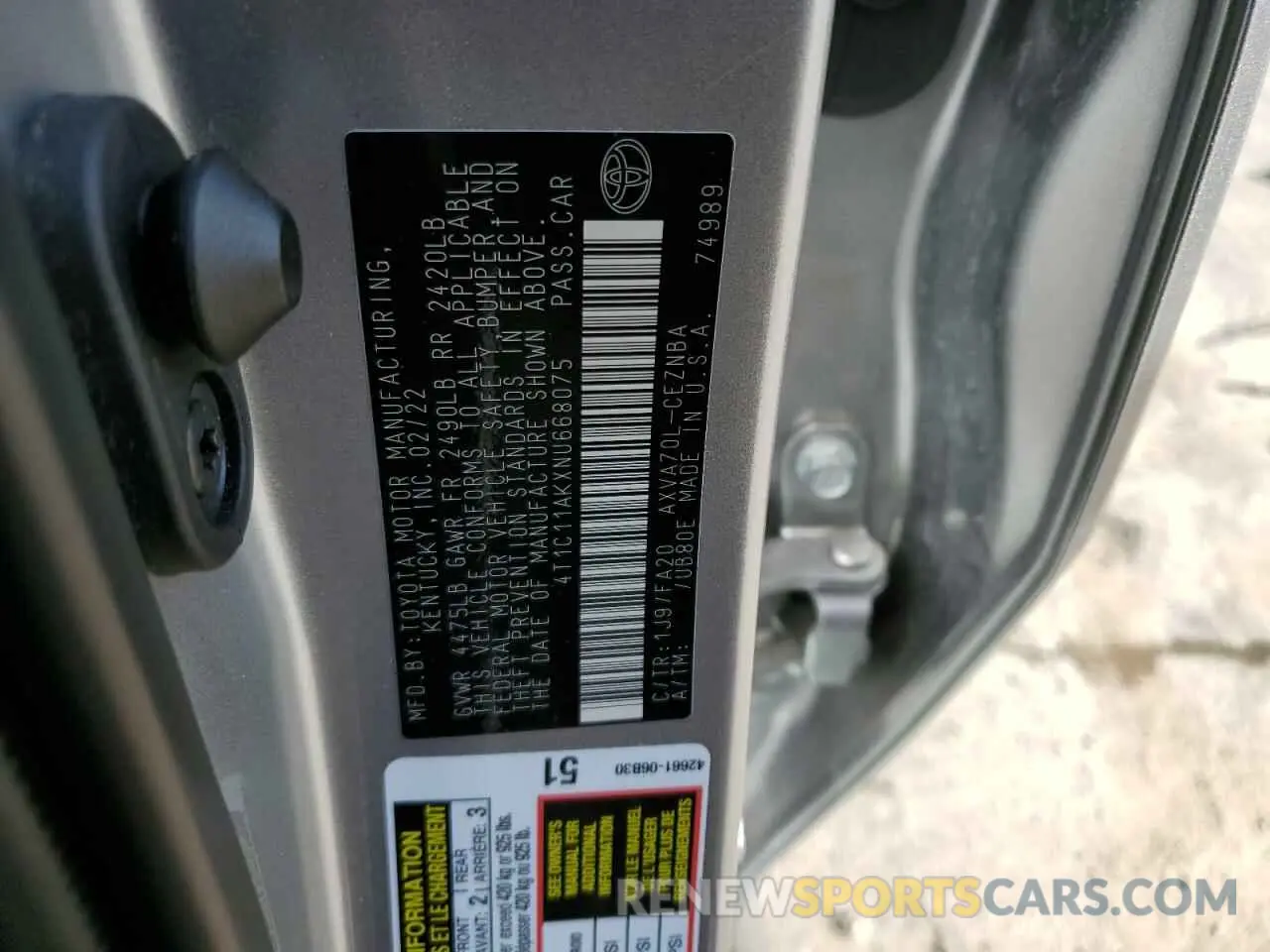 10 Фотография поврежденного автомобиля 4T1C11AKXNU668075 TOYOTA CAMRY 2022