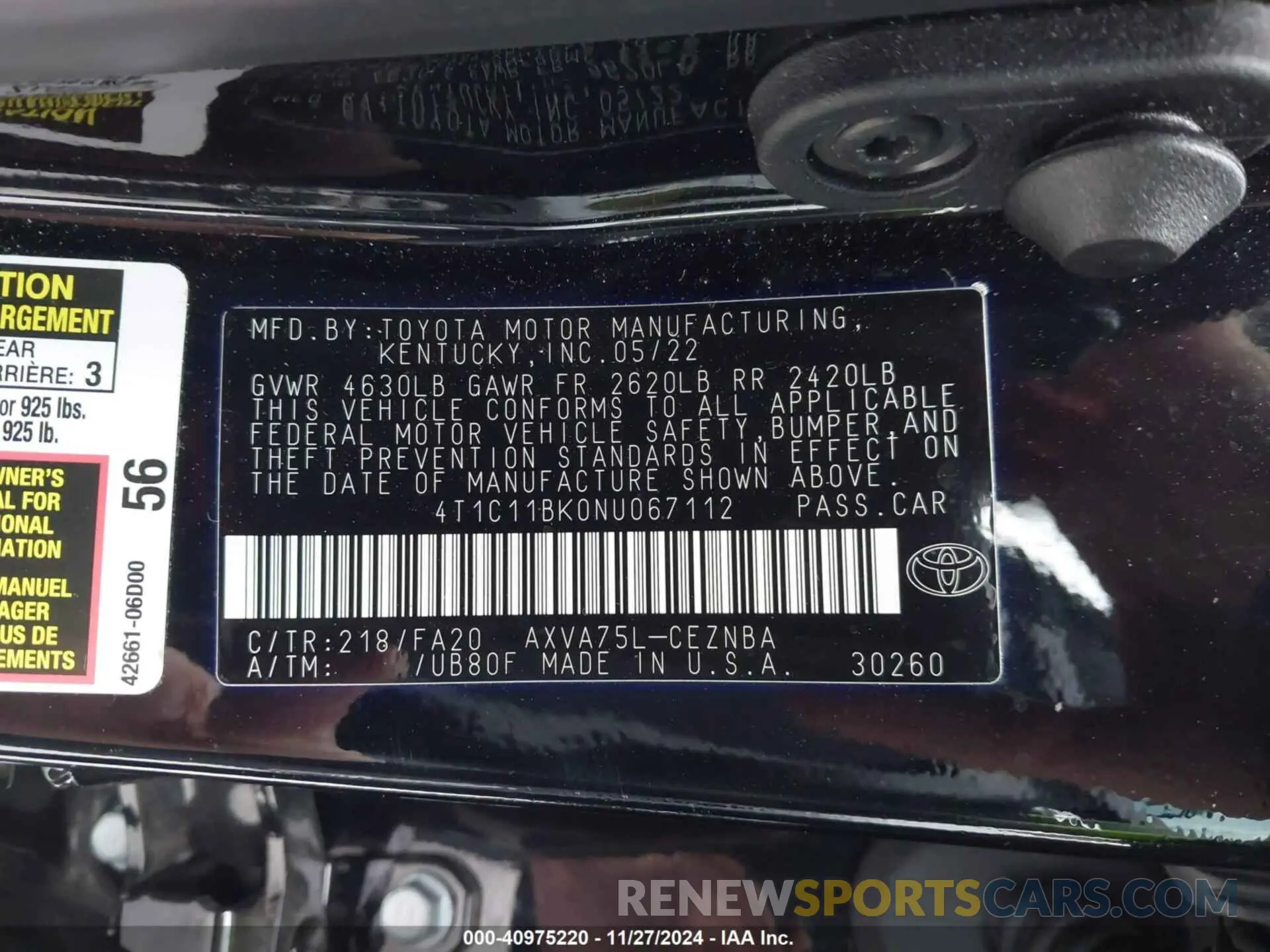 9 Фотография поврежденного автомобиля 4T1C11BK0NU067112 TOYOTA CAMRY 2022