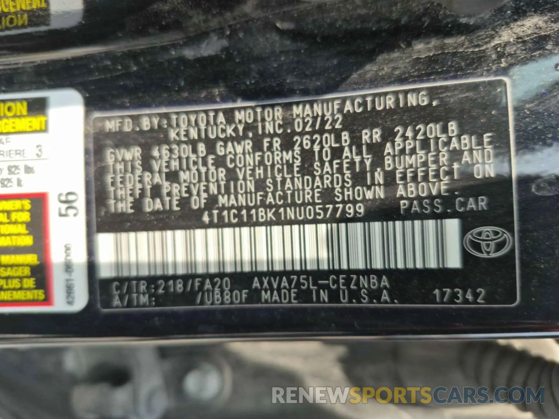 12 Photograph of a damaged car 4T1C11BK1NU057799 TOYOTA CAMRY 2022