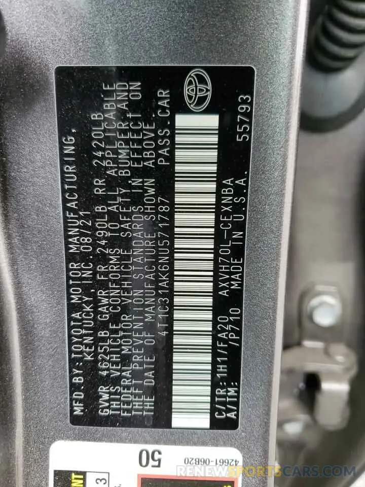 10 Фотография поврежденного автомобиля 4T1C31AK6NU571787 TOYOTA CAMRY 2022
