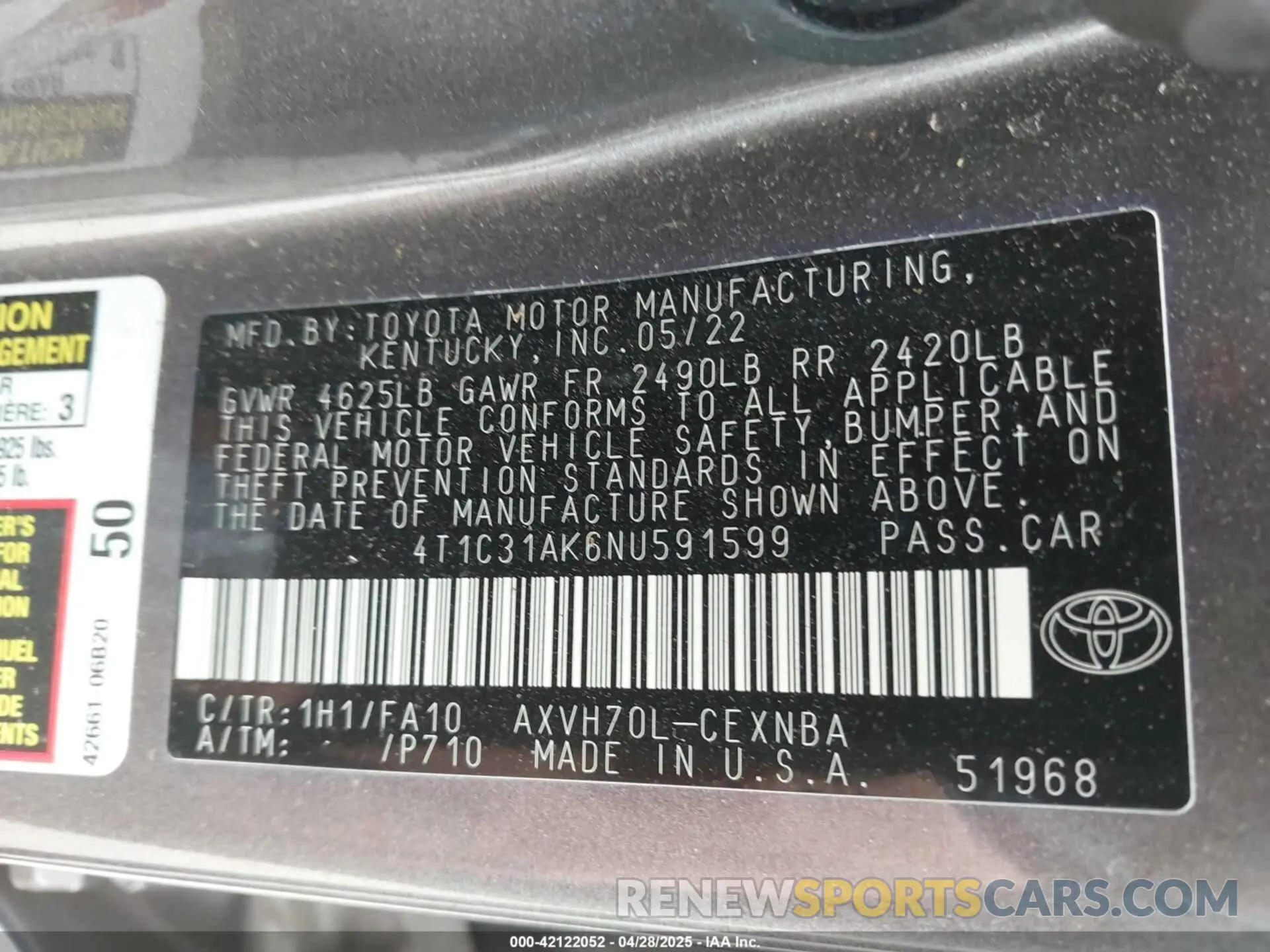 9 Photograph of a damaged car 4T1C31AK6NU591599 TOYOTA CAMRY 2022
