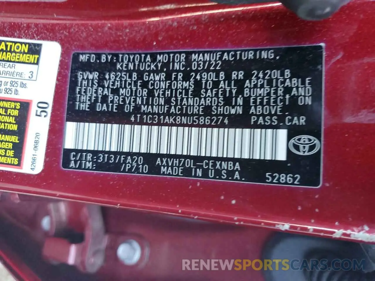 12 Фотография поврежденного автомобиля 4T1C31AK8NU586274 TOYOTA CAMRY 2022