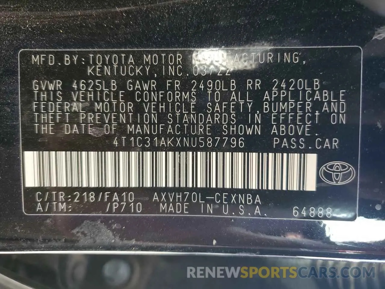 14 Фотография поврежденного автомобиля 4T1C31AKXNU587796 TOYOTA CAMRY 2022