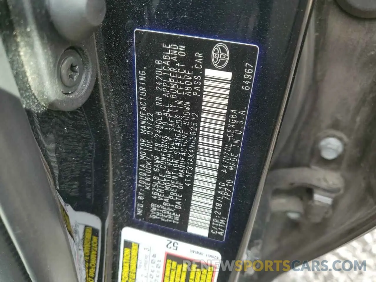 12 Фотография поврежденного автомобиля 4T1F31AK4NU582512 TOYOTA CAMRY 2022