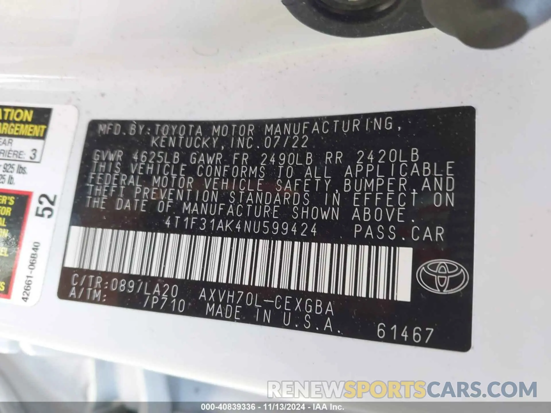 9 Photograph of a damaged car 4T1F31AK4NU599424 TOYOTA CAMRY 2022