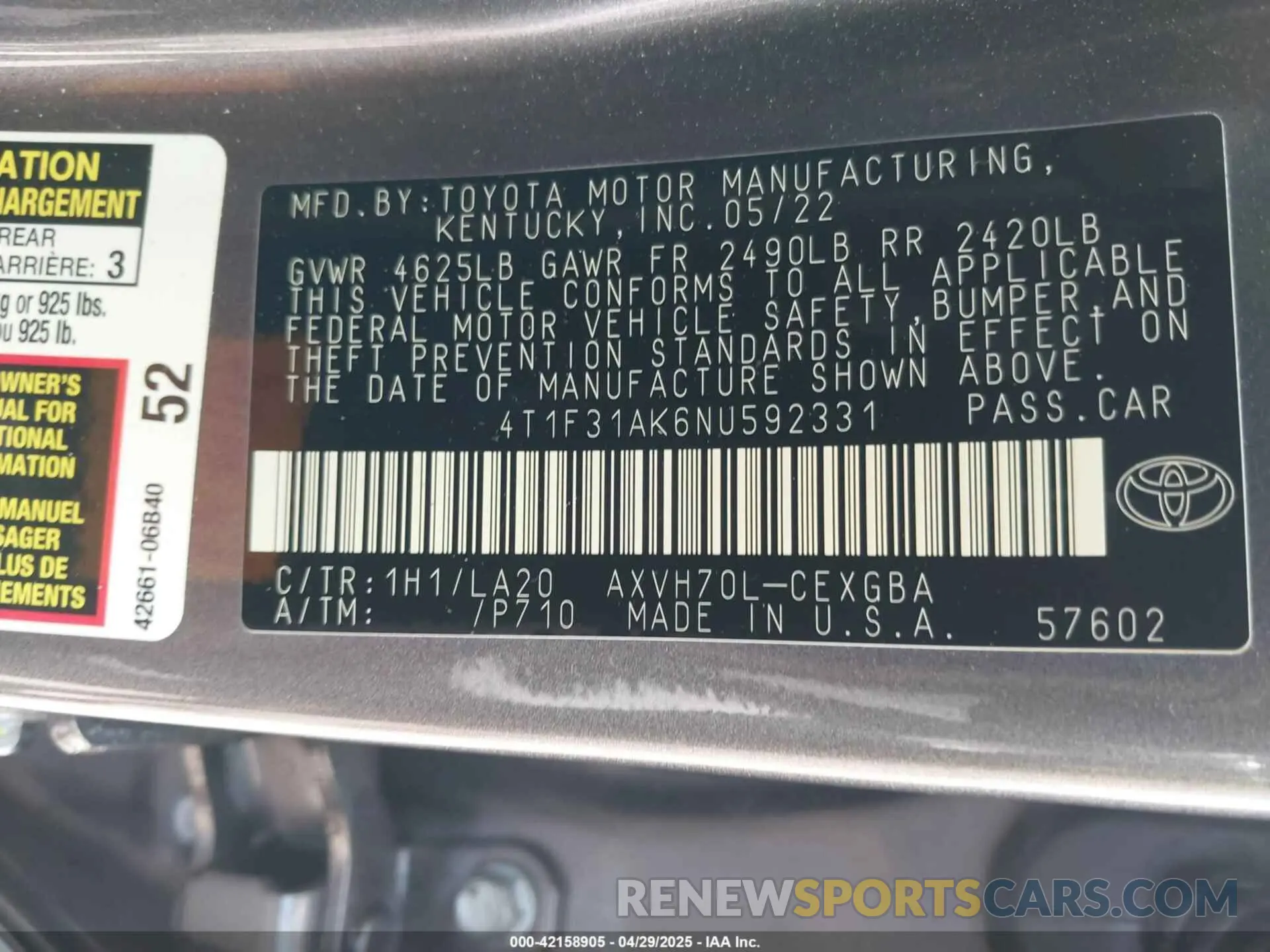 9 Photograph of a damaged car 4T1F31AK6NU592331 TOYOTA CAMRY 2022