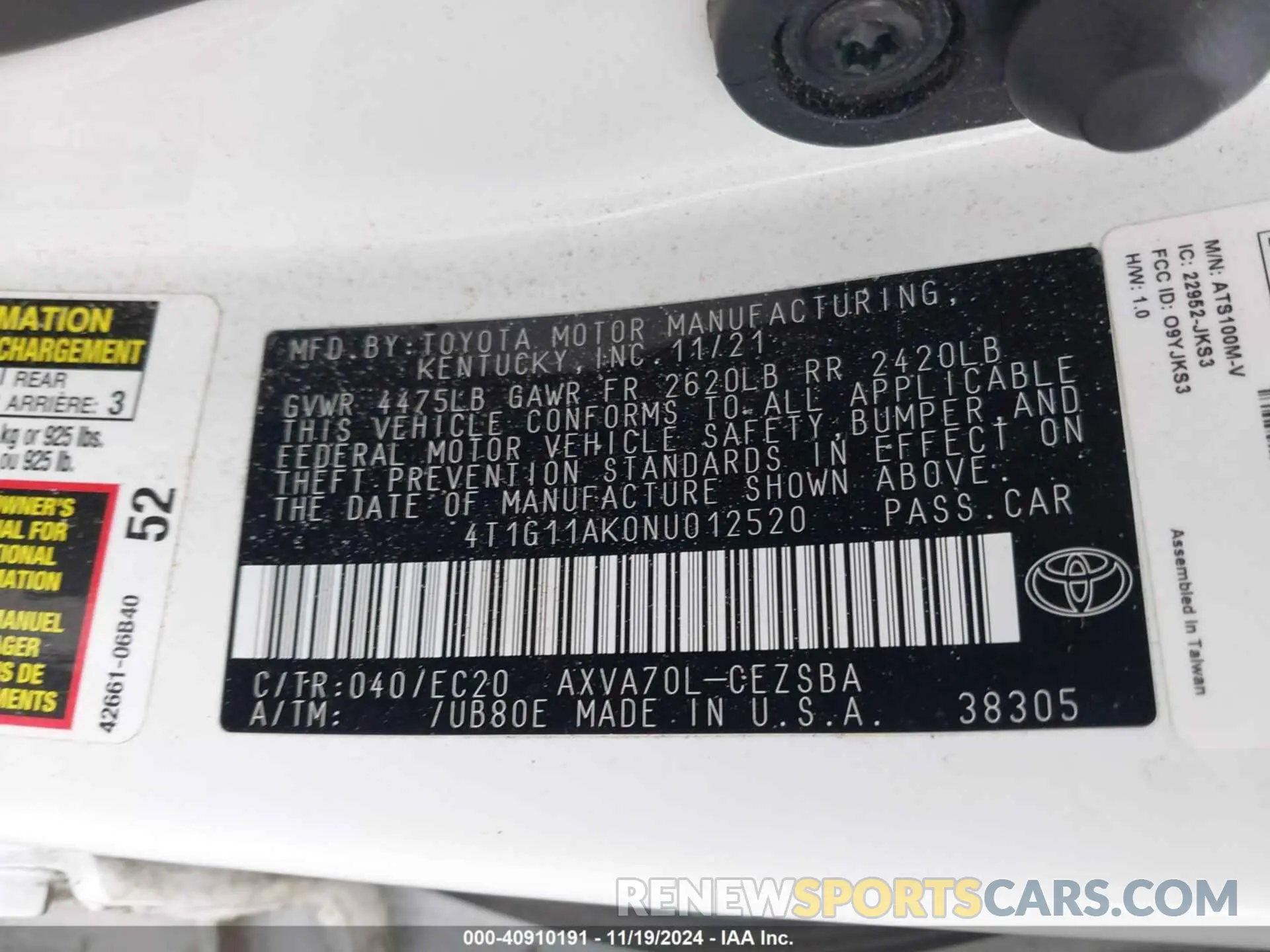 9 Фотография поврежденного автомобиля 4T1G11AK0NU012520 TOYOTA CAMRY 2022