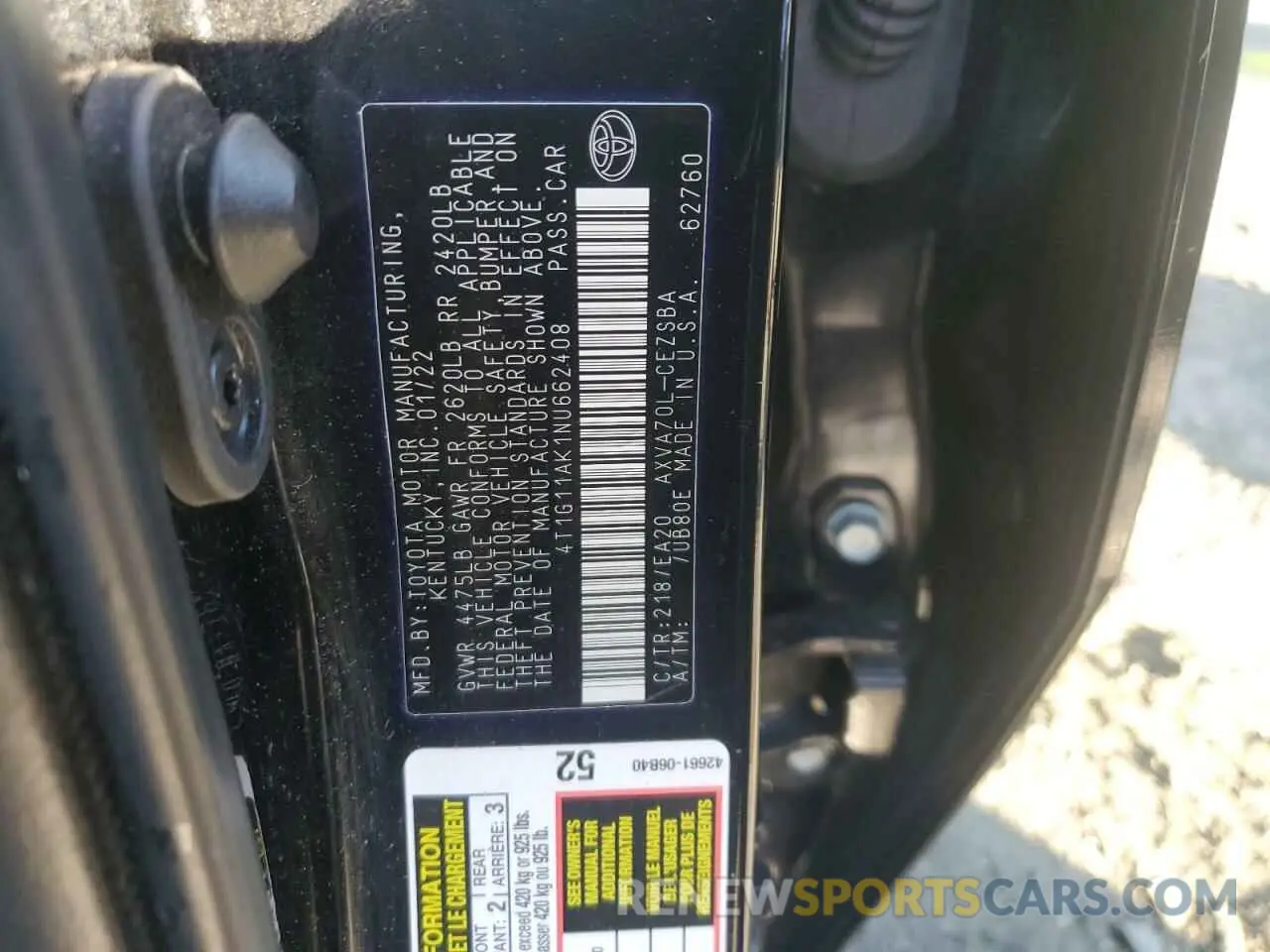 12 Photograph of a damaged car 4T1G11AK1NU662408 TOYOTA CAMRY 2022