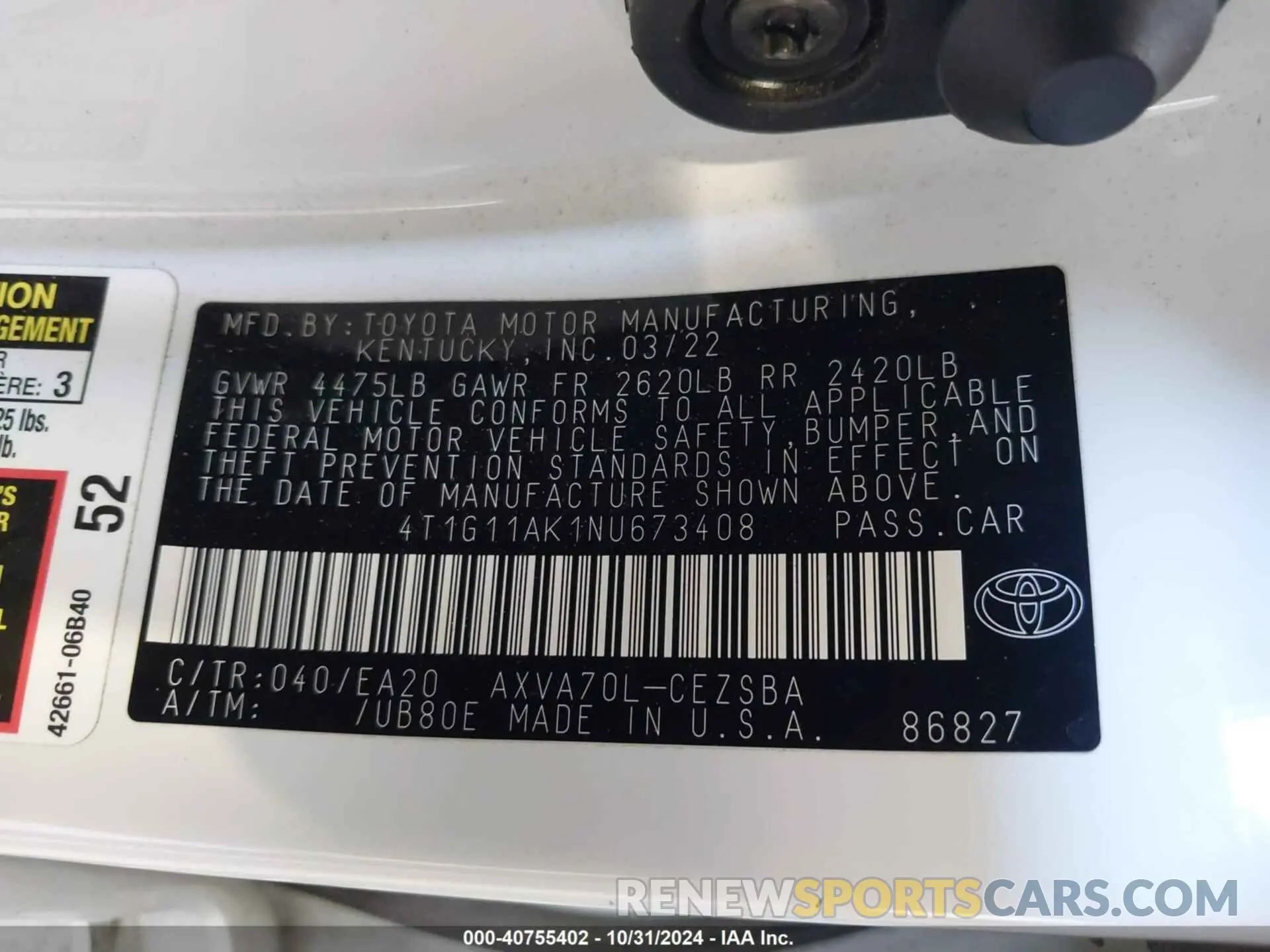 9 Photograph of a damaged car 4T1G11AK1NU673408 TOYOTA CAMRY 2022