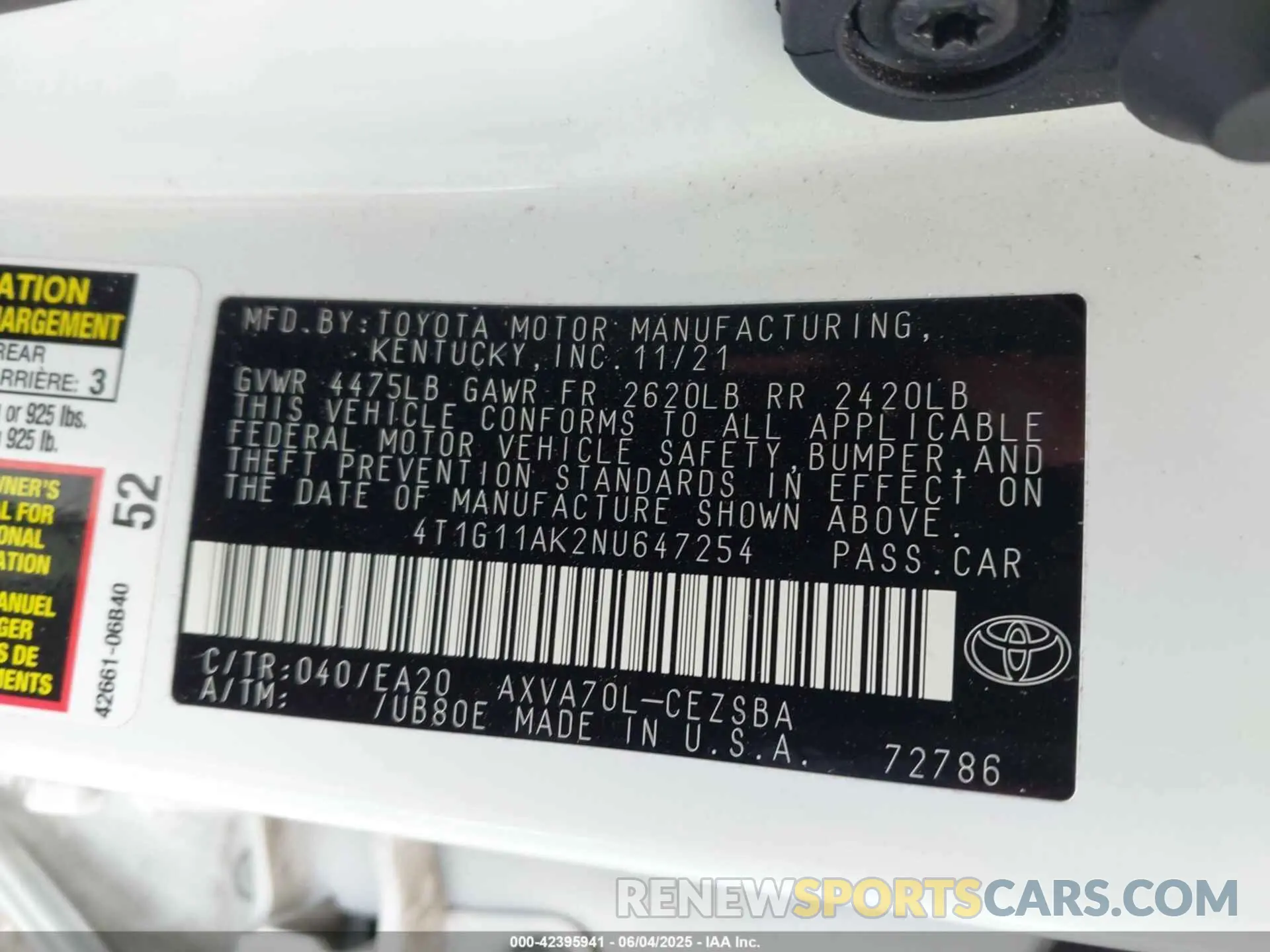 9 Фотография поврежденного автомобиля 4T1G11AK2NU647254 TOYOTA CAMRY 2022