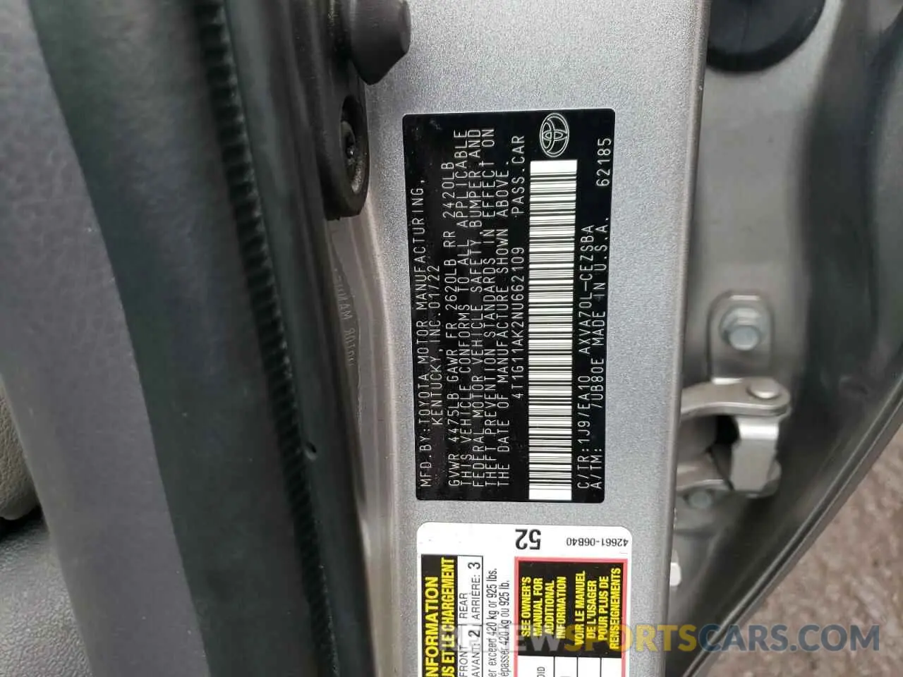 13 Фотография поврежденного автомобиля 4T1G11AK2NU662109 TOYOTA CAMRY 2022