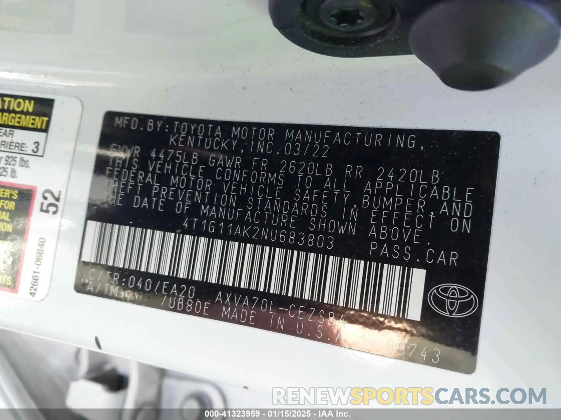 9 Фотография поврежденного автомобиля 4T1G11AK2NU683803 TOYOTA CAMRY 2022