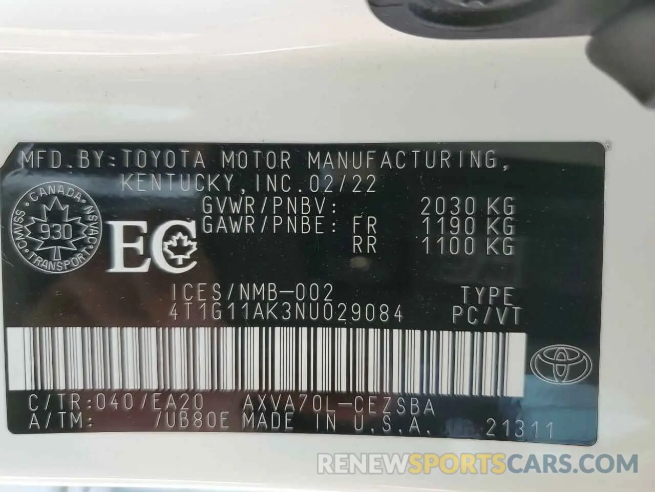 12 Фотография поврежденного автомобиля 4T1G11AK3NU029084 TOYOTA CAMRY 2022