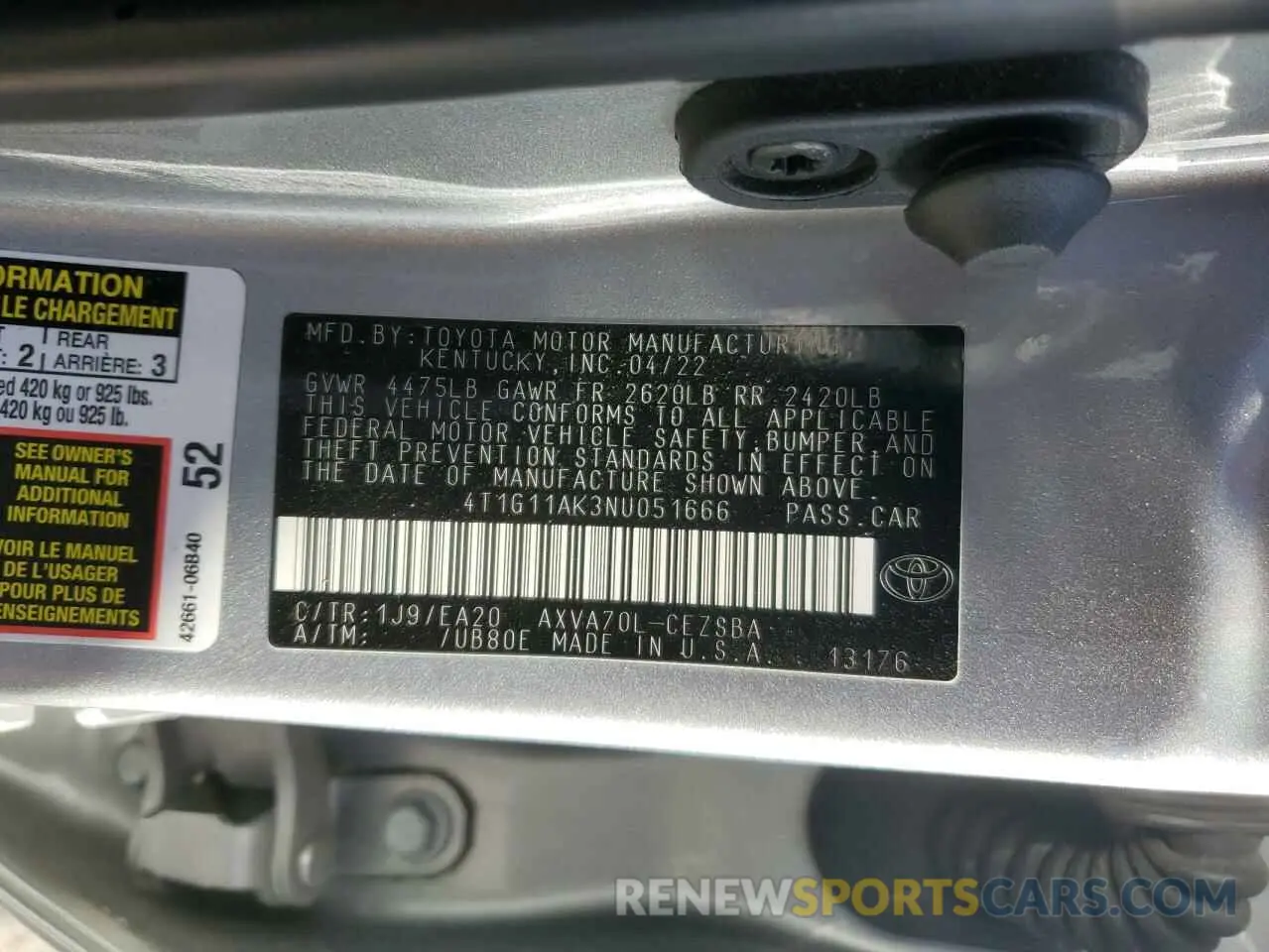 12 Фотография поврежденного автомобиля 4T1G11AK3NU051666 TOYOTA CAMRY 2022