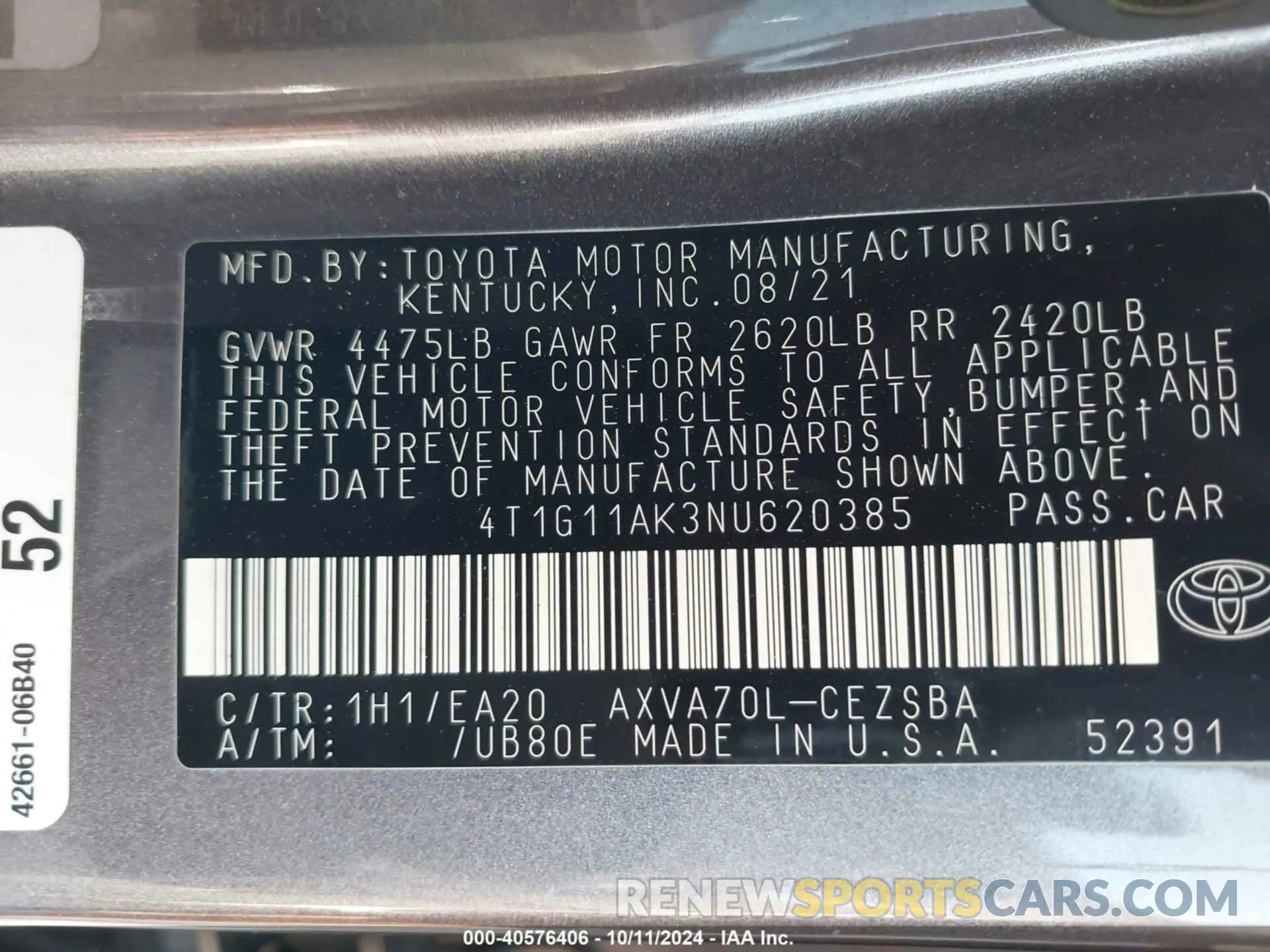 9 Photograph of a damaged car 4T1G11AK3NU620385 TOYOTA CAMRY 2022