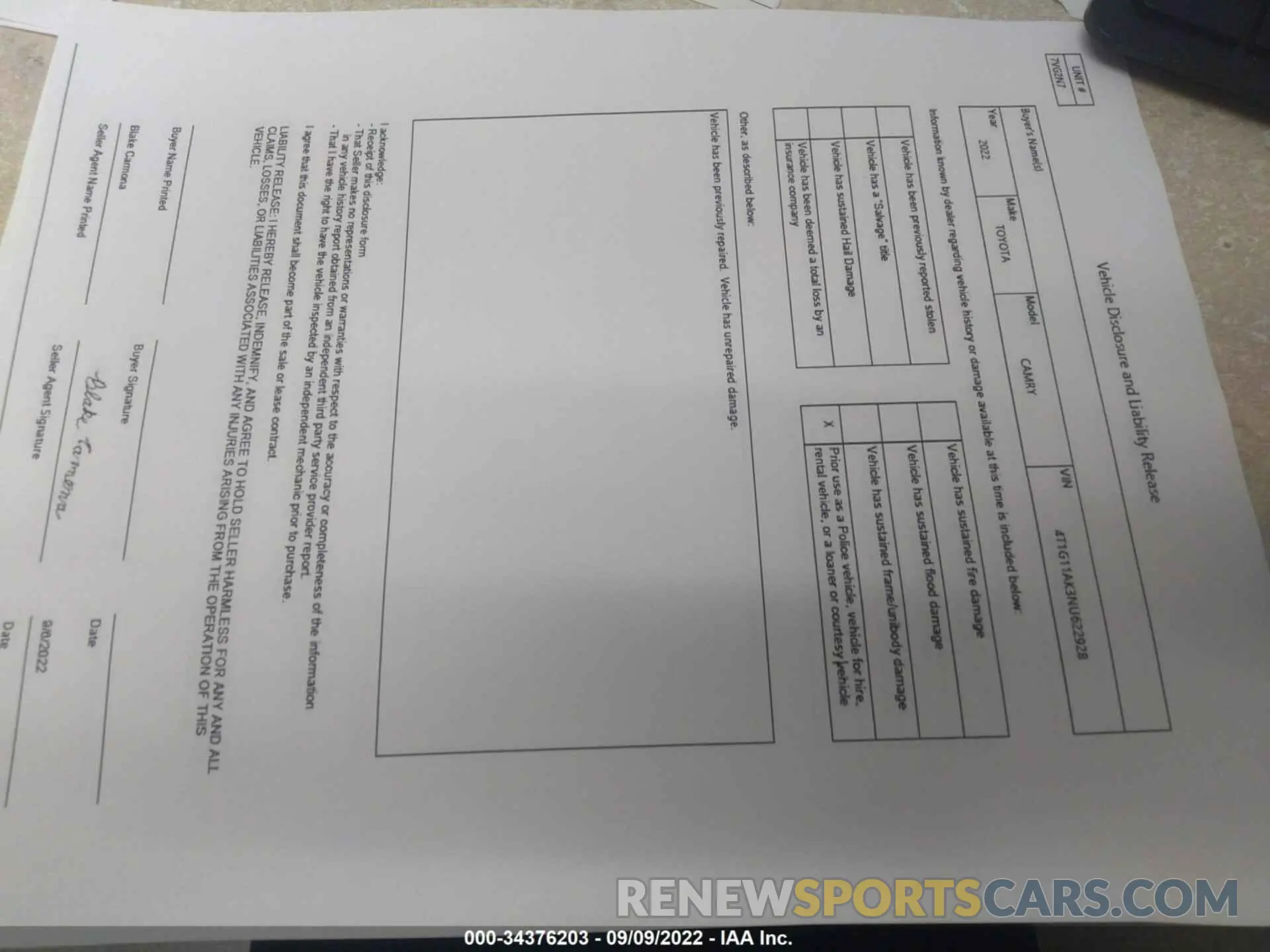 6 Photograph of a damaged car 4T1G11AK3NU622928 TOYOTA CAMRY 2022