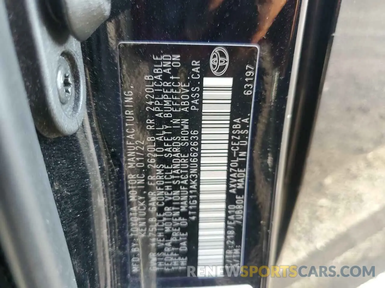 13 Фотография поврежденного автомобиля 4T1G11AK3NU662636 TOYOTA CAMRY 2022