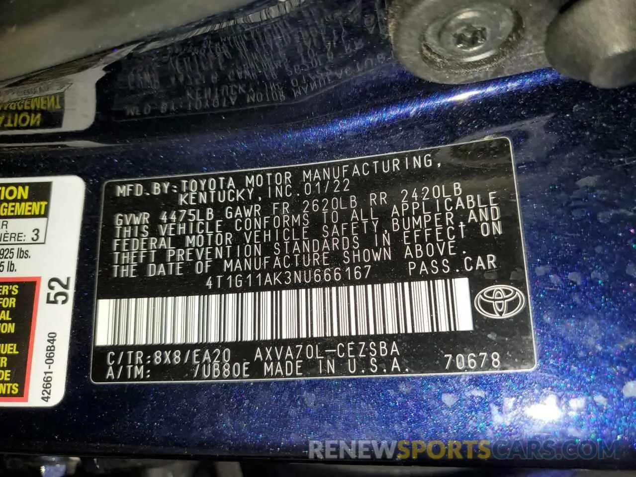12 Photograph of a damaged car 4T1G11AK3NU666167 TOYOTA CAMRY 2022