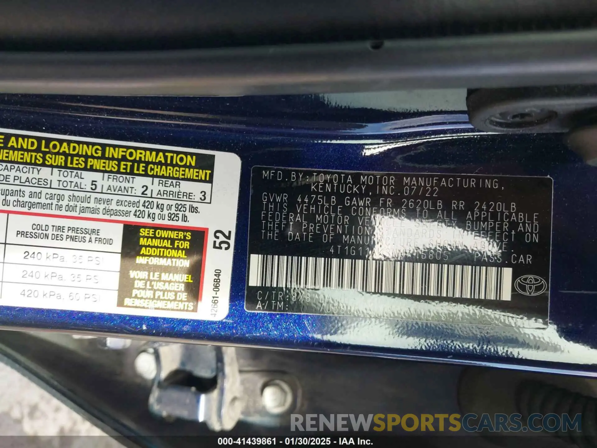 9 Photograph of a damaged car 4T1G11AK3NU715805 TOYOTA CAMRY 2022