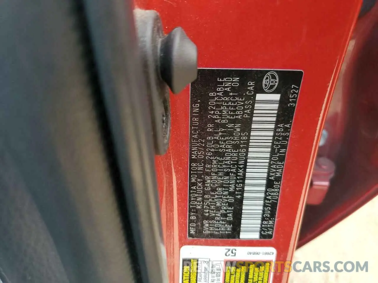 12 Photograph of a damaged car 4T1G11AK4NU061185 TOYOTA CAMRY 2022