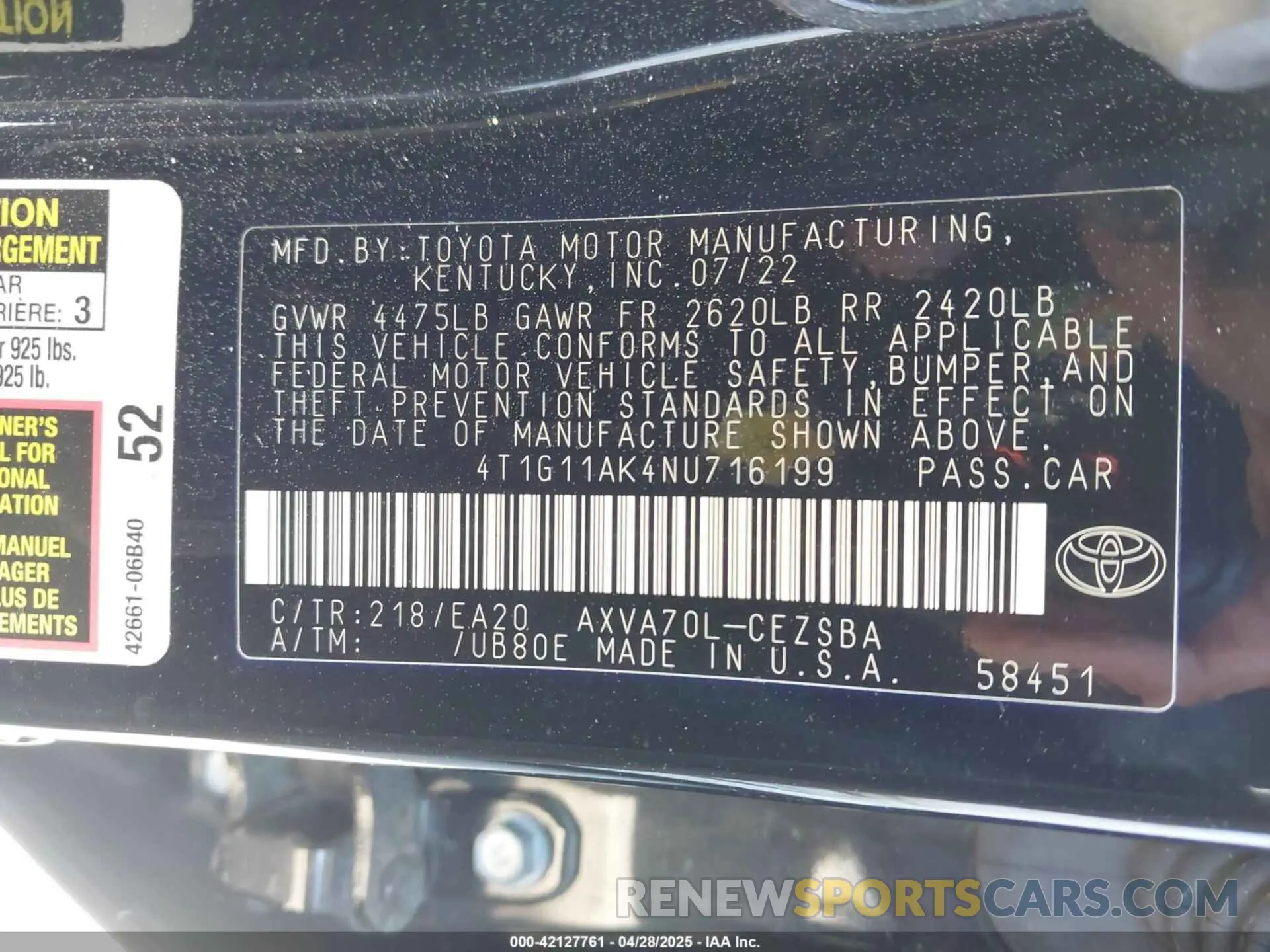 9 Photograph of a damaged car 4T1G11AK4NU716199 TOYOTA CAMRY 2022
