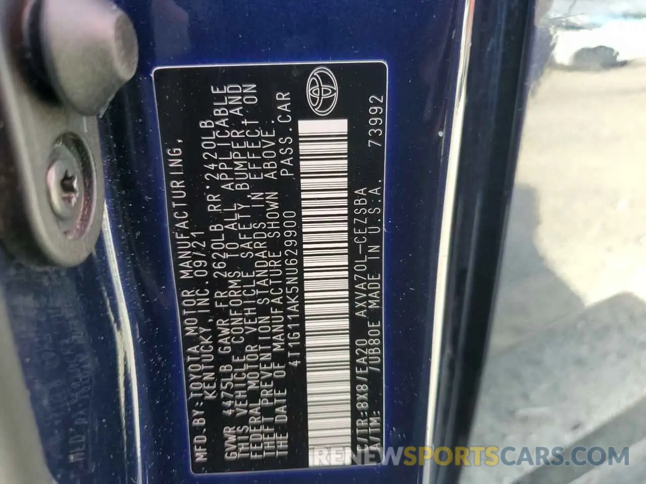 12 Фотография поврежденного автомобиля 4T1G11AK5NU629900 TOYOTA CAMRY 2022