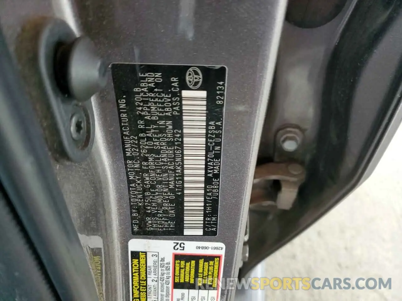 12 Фотография поврежденного автомобиля 4T1G11AK5NU671242 TOYOTA CAMRY 2022