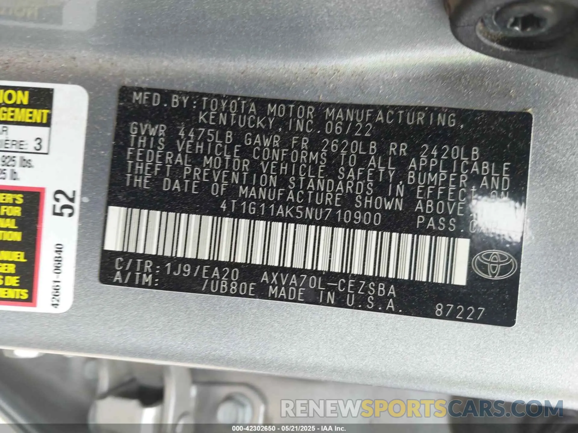 9 Photograph of a damaged car 4T1G11AK5NU710900 TOYOTA CAMRY 2022