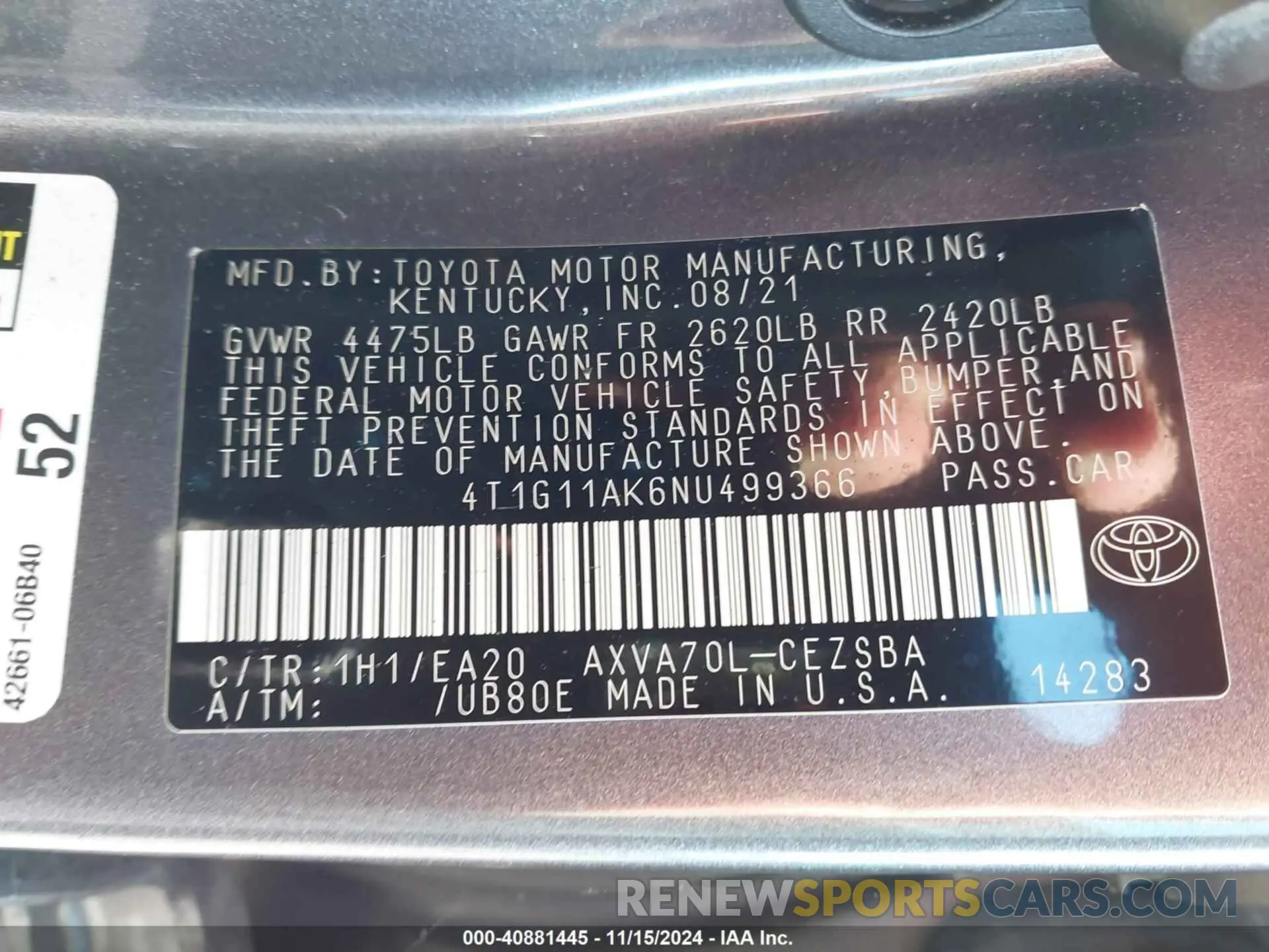 9 Photograph of a damaged car 4T1G11AK6NU499366 TOYOTA CAMRY 2022