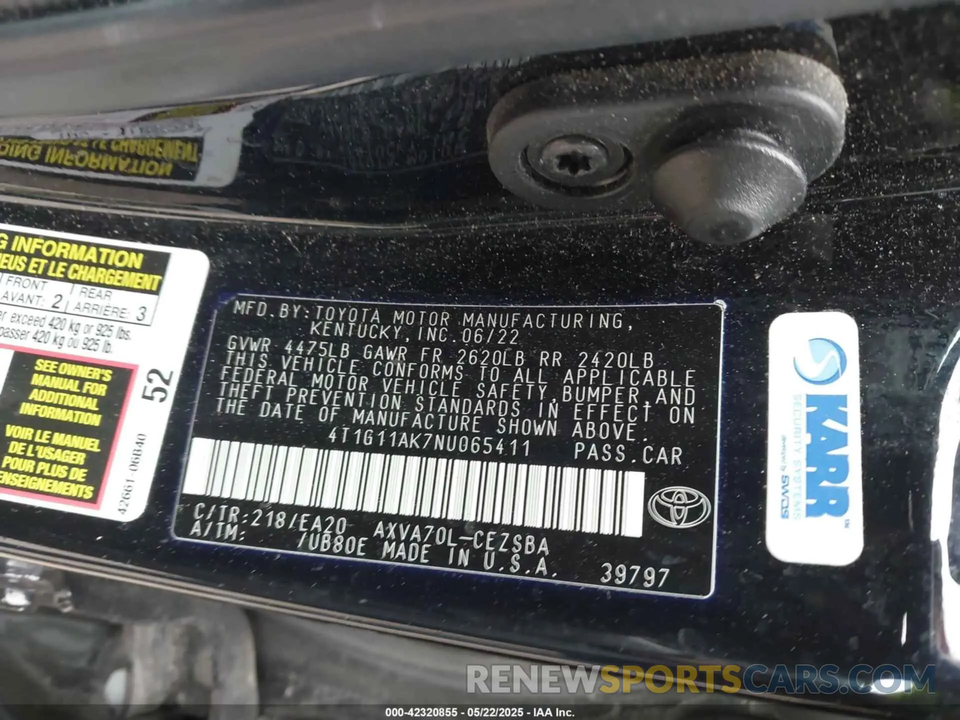 9 Photograph of a damaged car 4T1G11AK7NU065411 TOYOTA CAMRY 2022