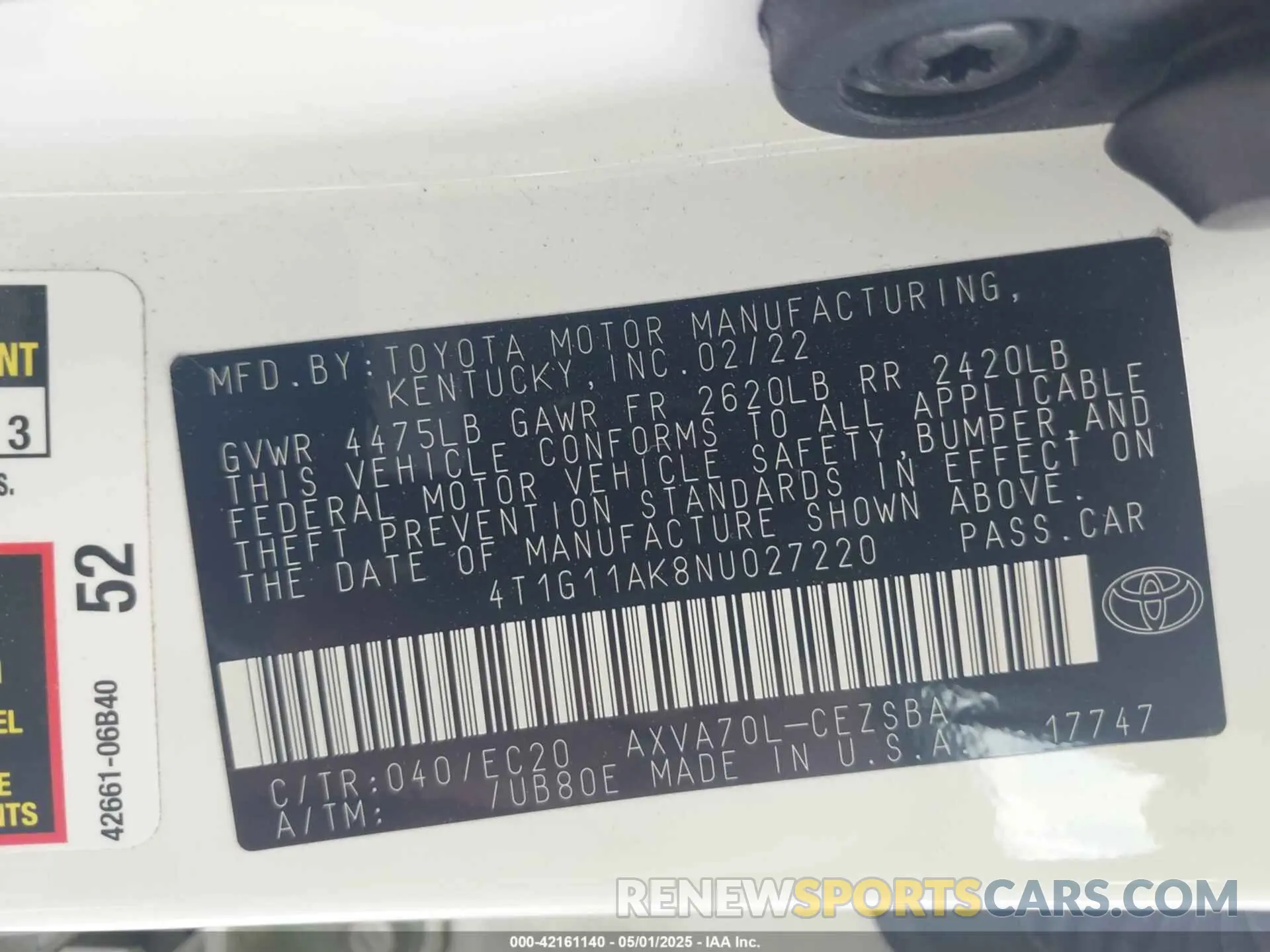 9 Photograph of a damaged car 4T1G11AK8NU027220 TOYOTA CAMRY 2022