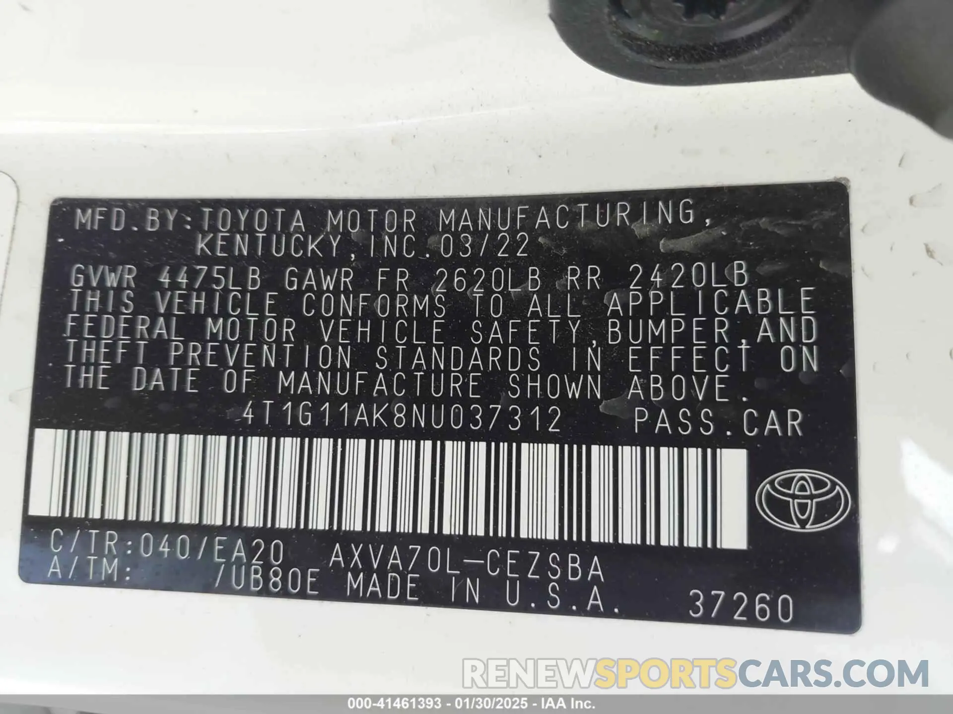 9 Photograph of a damaged car 4T1G11AK8NU037312 TOYOTA CAMRY 2022