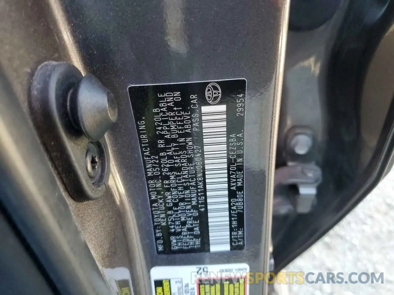 13 Photograph of a damaged car 4T1G11AK8NU060427 TOYOTA CAMRY 2022