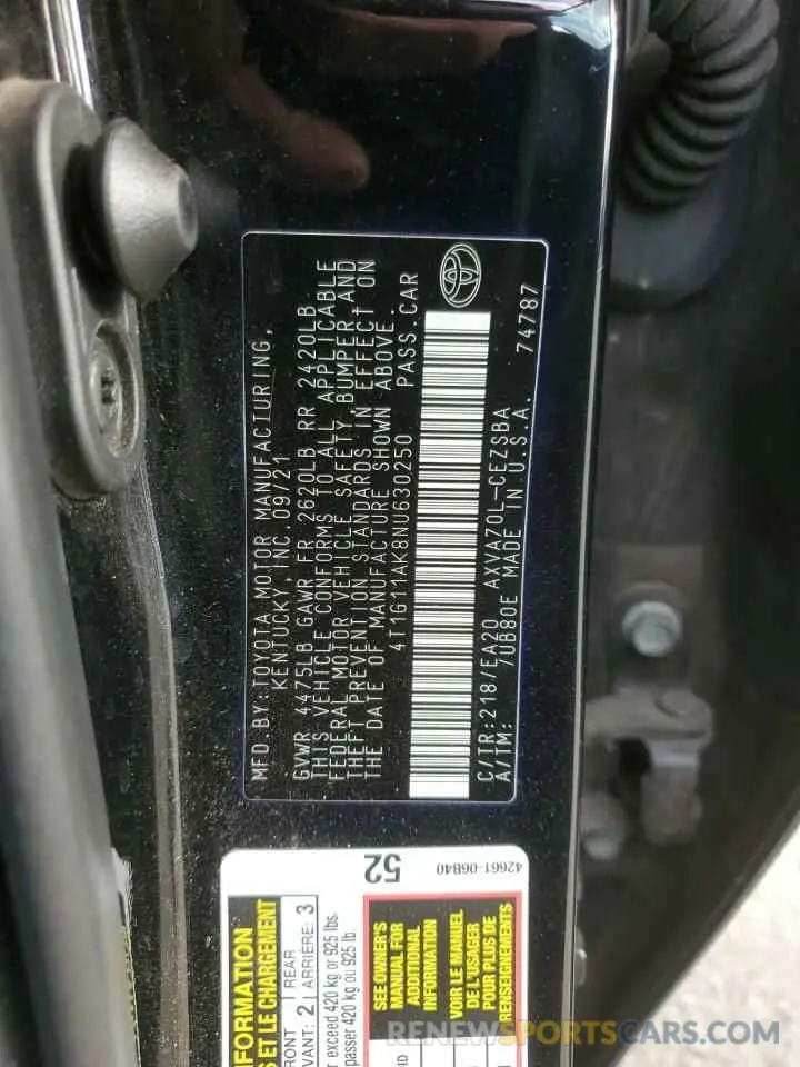 12 Photograph of a damaged car 4T1G11AK8NU630250 TOYOTA CAMRY 2022