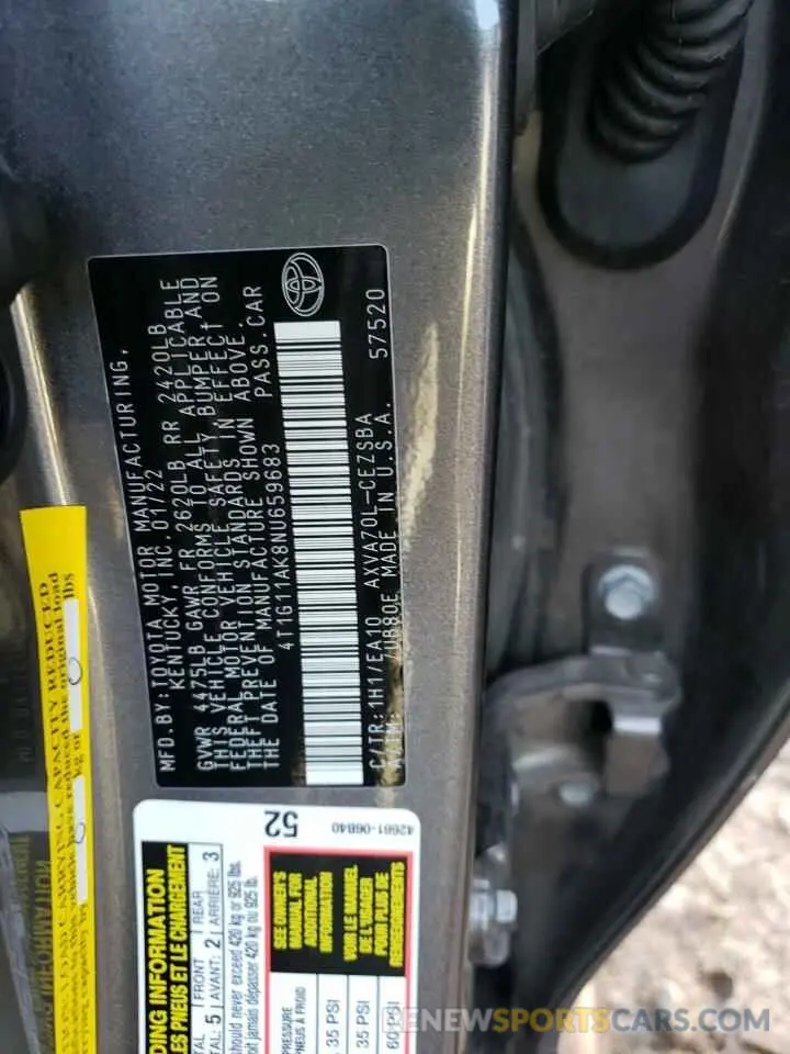 13 Фотография поврежденного автомобиля 4T1G11AK8NU659683 TOYOTA CAMRY 2022
