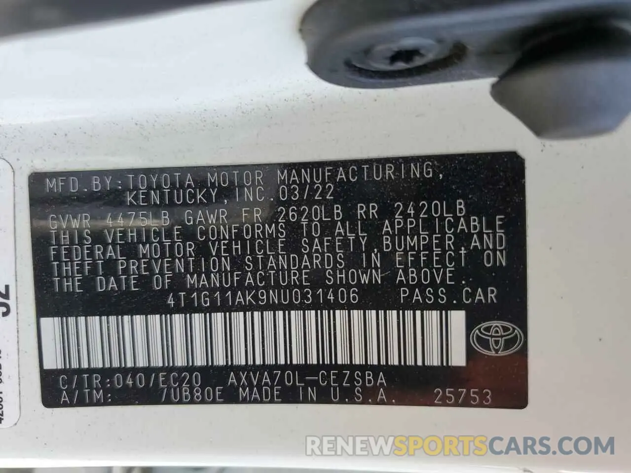 13 Фотография поврежденного автомобиля 4T1G11AK9NU031406 TOYOTA CAMRY 2022