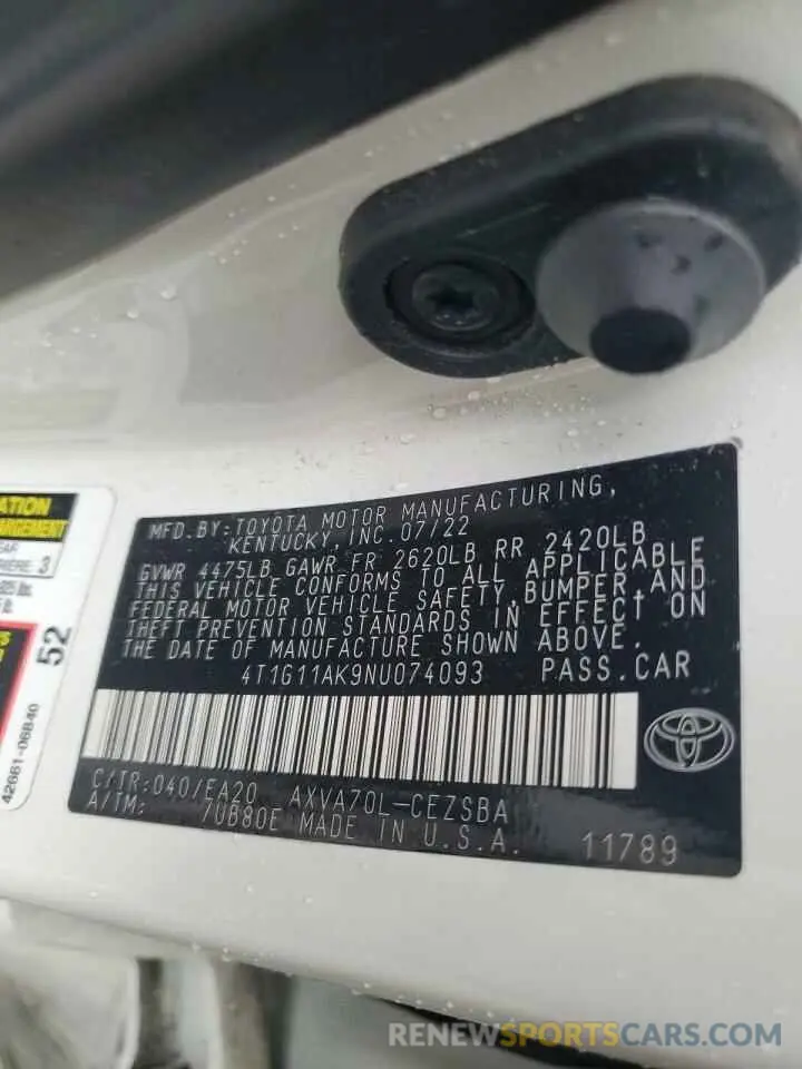 14 Фотография поврежденного автомобиля 4T1G11AK9NU074093 TOYOTA CAMRY 2022