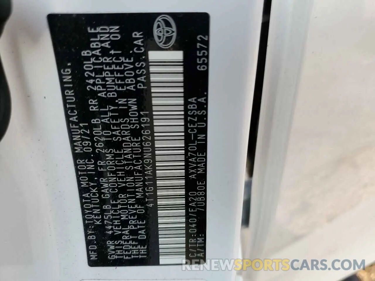 13 Фотография поврежденного автомобиля 4T1G11AK9NU626191 TOYOTA CAMRY 2022