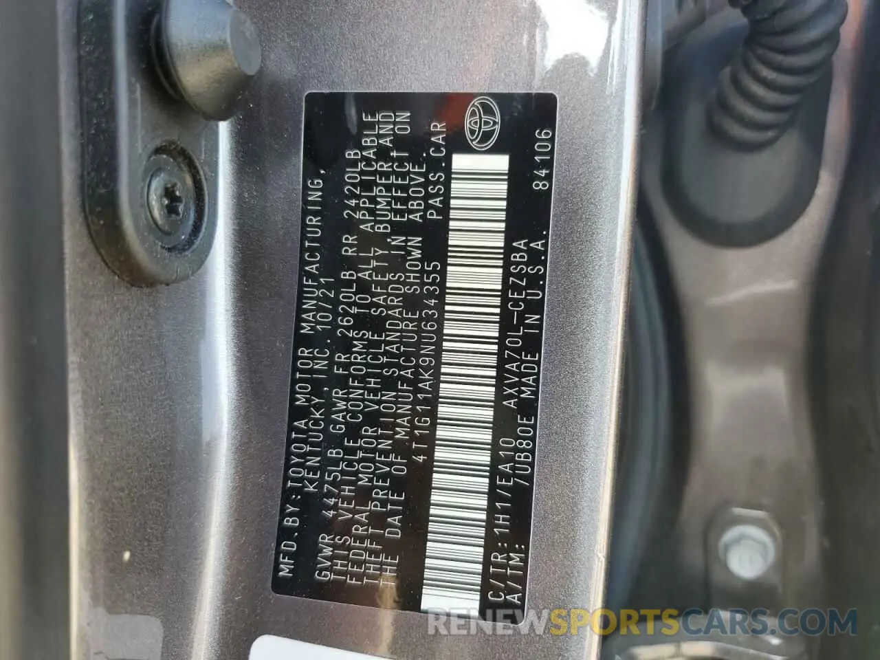 12 Photograph of a damaged car 4T1G11AK9NU634355 TOYOTA CAMRY 2022
