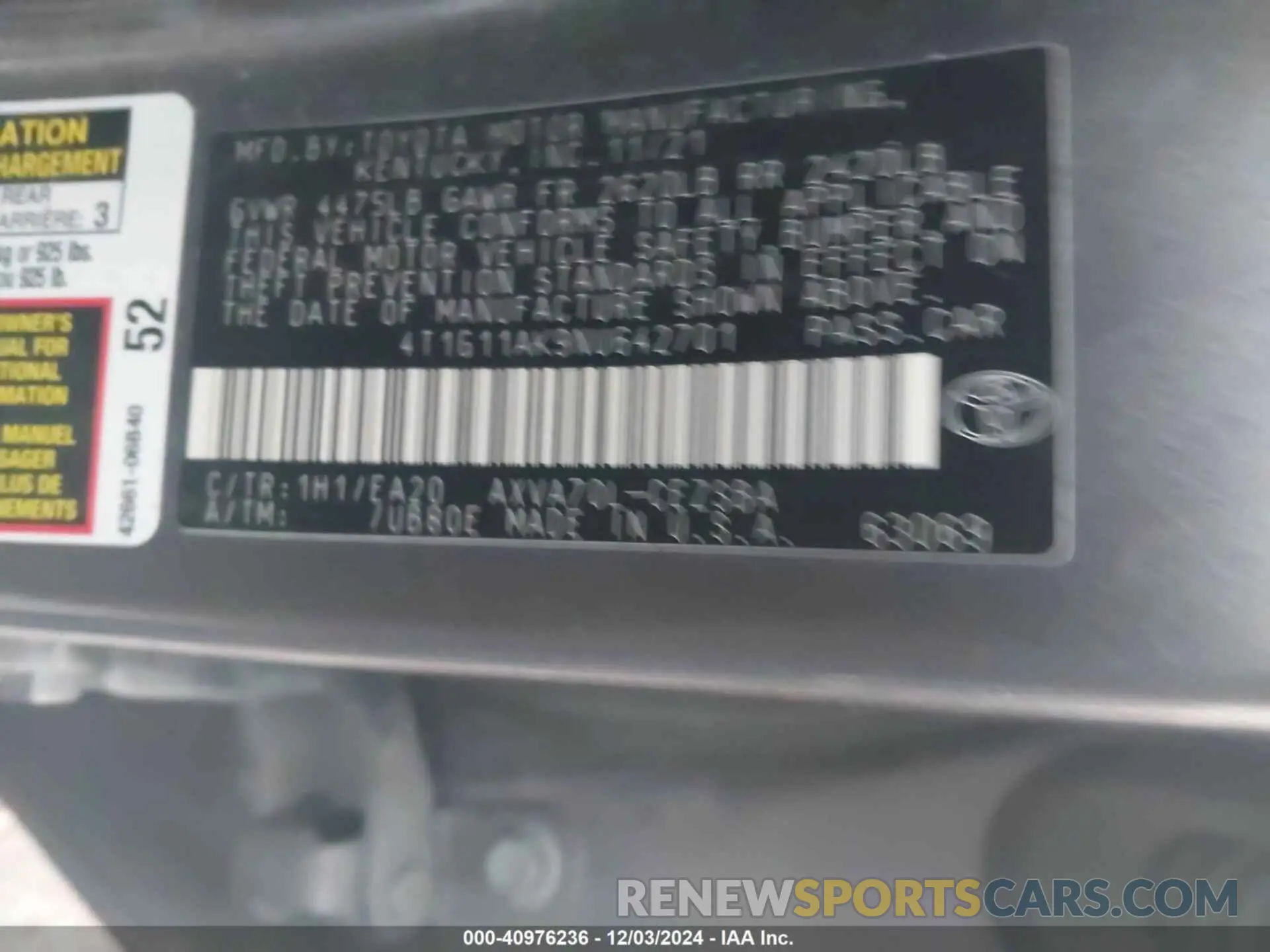9 Фотография поврежденного автомобиля 4T1G11AK9NU642701 TOYOTA CAMRY 2022